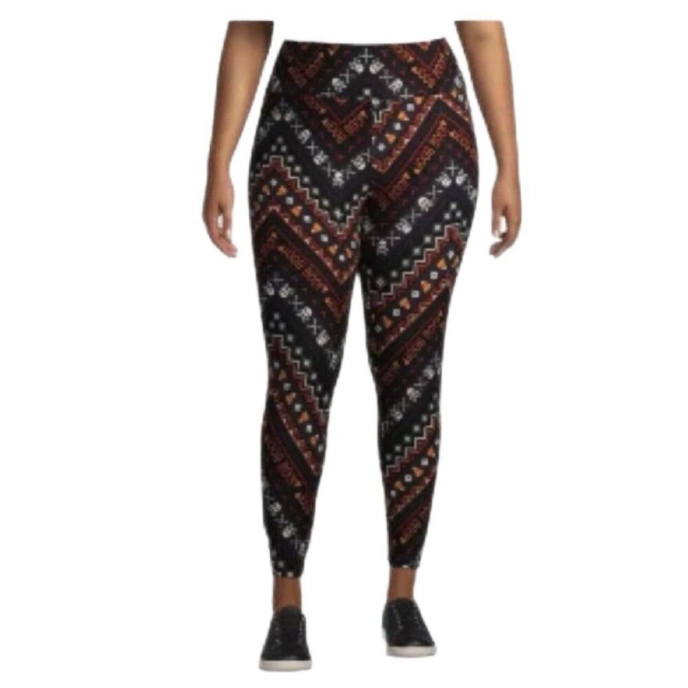 Terra & Sky Black Halloween Skull CrossBones High Rise Leggings 5x(32W-34W)